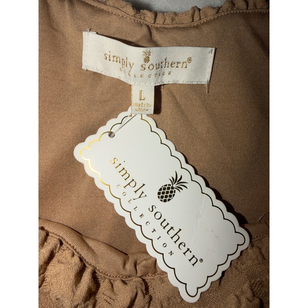 Simply Southern Bubble Knit Tiered Dress Tan Popcorn Texture Long Sleeve Large - Picture 4 of 13